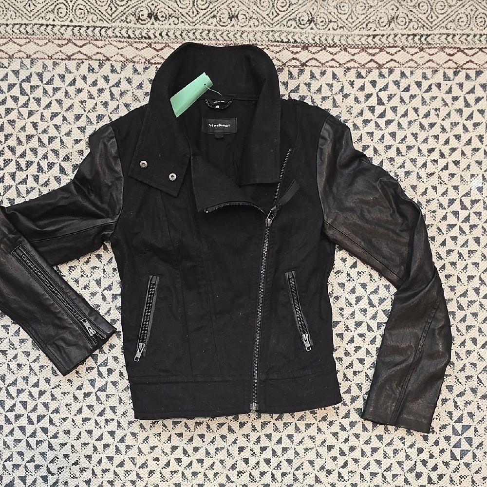 MACKAGE Black demin and leather sleeve Jacket sz xxs
